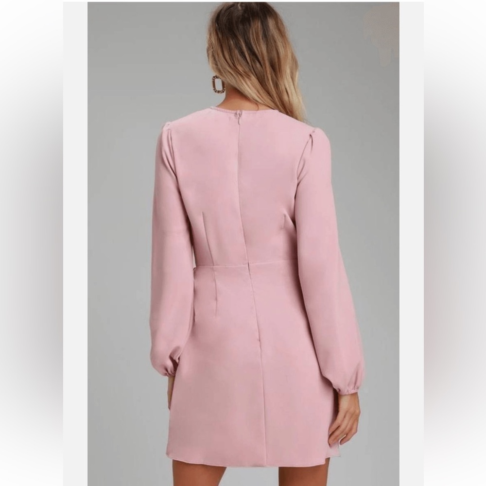 Lulu's Blush Pink Long Sleeve Tie-Waist Mini Dress - Picture 6 of 12